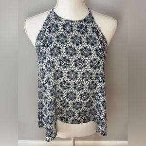Navy & White Geometric Print Tank